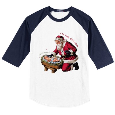 IM The Season Santa Im The Reason Christmas Santa Jesus Baseball Sleeve Shirt