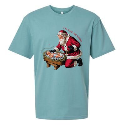 IM The Season Santa Im The Reason Christmas Santa Jesus Sueded Cloud Jersey T-Shirt