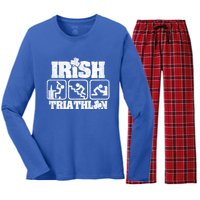 Irish Triathlon Shamrock St Patrick's Day Ing Gift Women's Long Sleeve Flannel Pajama Set 