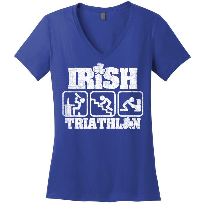 Irish Triathlon Shamrock St Patrick's Day Ing Gift Women's V-Neck T-Shirt