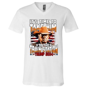 ItS Time To Take.Him To.The Train Station Trump V-Neck T-Shirt