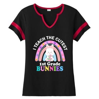 I Teach The Cutest 1st Grade Bunnies Teacher Easter Day Cute Gift Ladies Halftime Notch Neck Tee