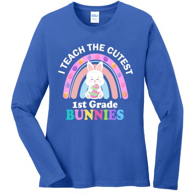 I Teach The Cutest 1st Grade Bunnies Teacher Easter Day Cute Gift Ladies Long Sleeve Shirt