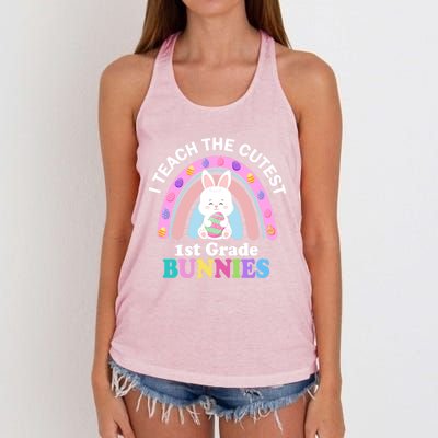 I Teach The Cutest 1st Grade Bunnies Teacher Easter Day Cute Gift Women's Knotted Racerback Tank