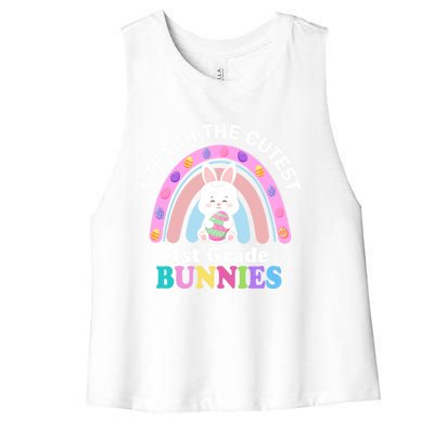 I Teach The Cutest 1st Grade Bunnies Teacher Easter Day Cute Gift Women's Racerback Cropped Tank