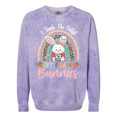 I Teach The Cutest 1st Grade Bunnies Teacher Easter Cool Gift Colorblast Crewneck Sweatshirt