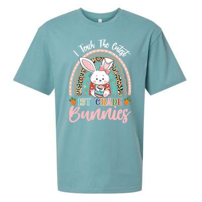 I Teach The Cutest 1st Grade Bunnies Teacher Easter Cool Gift Sueded Cloud Jersey T-Shirt