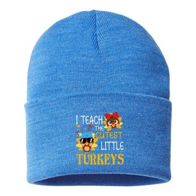 I Teach The Cutest Little Turkeys For Teacher Thanksgiving Sustainable Knit Beanie