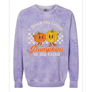 I Teach The Cutest Pumpkins In The Patch Retro Teacher Fall Colorblast Crewneck Sweatshirt