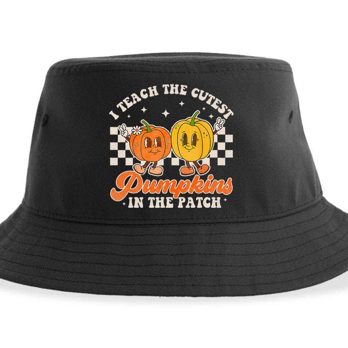 I Teach The Cutest Pumpkins In The Patch Retro Teacher Fall Sustainable Bucket Hat