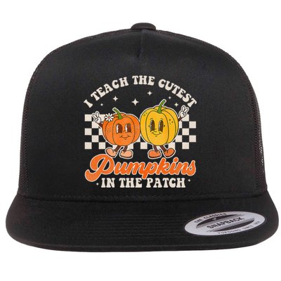 I Teach The Cutest Pumpkins In The Patch Retro Teacher Fall Flat Bill Trucker Hat