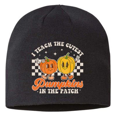 I Teach The Cutest Pumpkins In The Patch Retro Teacher Fall Sustainable Beanie