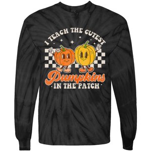 I Teach The Cutest Pumpkins In The Patch Retro Teacher Fall Tie-Dye Long Sleeve Shirt