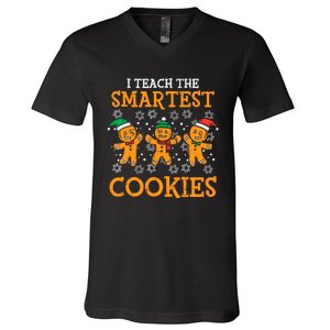 I Teach The Smartest Cookies Teacher Christmas V-Neck T-Shirt