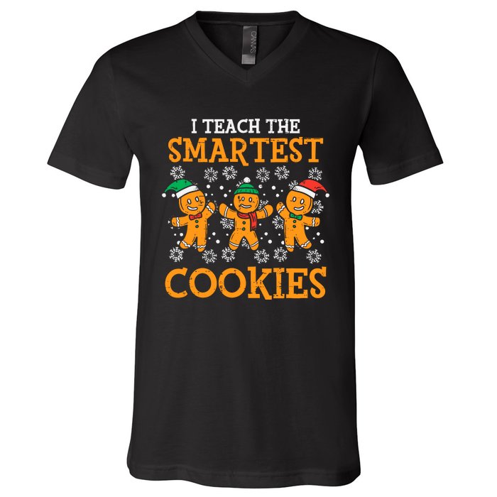 I Teach The Smartest Cookies Teacher Christmas V-Neck T-Shirt