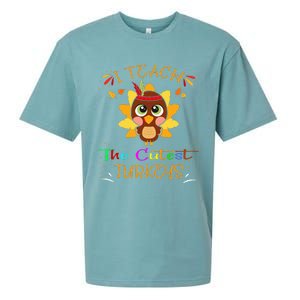 I Teach The Cutest Turkeys Funny Teacher Thanksgiving Sueded Cloud Jersey T-Shirt