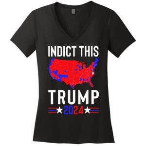 Indict This Trump 2024 Us Flag Meme Political Election Retro Women's V-Neck T-Shirt