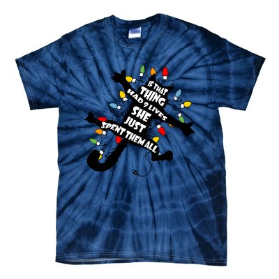 If That Thing Had 9 Ives She Just Spent Them All Funny Cat Christmas Lights Tie-Dye T-Shirt