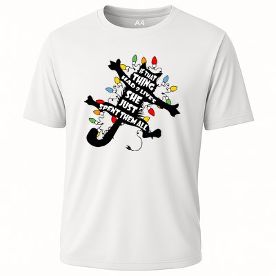 If That Thing Had 9 Ives She Just Spent Them All Funny Cat Christmas Lights Cooling Performance Crew T-Shirt