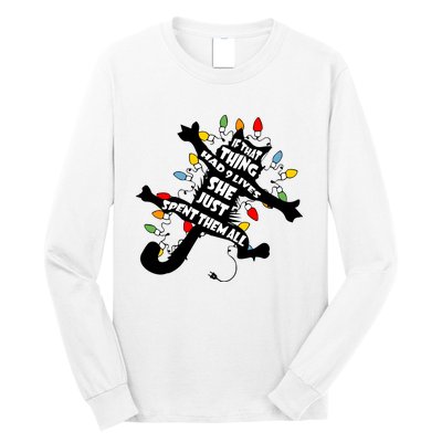 If That Thing Had 9 Ives She Just Spent Them All Funny Cat Christmas Lights Long Sleeve Shirt