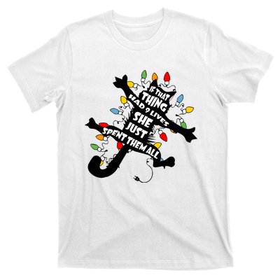 If That Thing Had 9 Ives She Just Spent Them All Funny Cat Christmas Lights T-Shirt