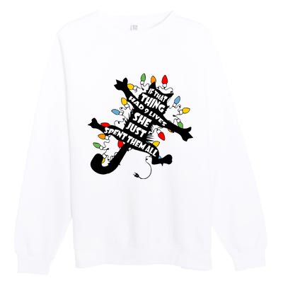 If That Thing Had 9 Ives She Just Spent Them All Funny Cat Christmas Lights Premium Crewneck Sweatshirt