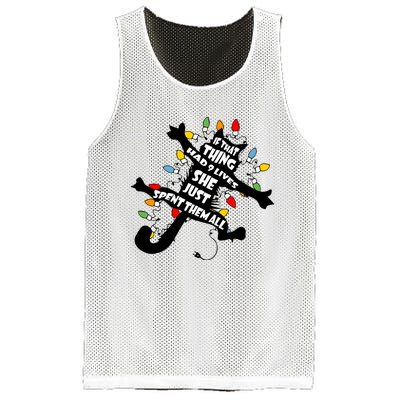 If That Thing Had 9 Ives She Just Spent Them All Funny Cat Christmas Lights Mesh Reversible Basketball Jersey Tank