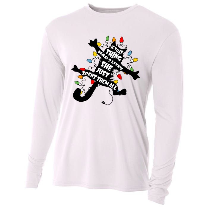 If That Thing Had 9 Ives She Just Spent Them All Funny Cat Christmas Lights Cooling Performance Long Sleeve Crew