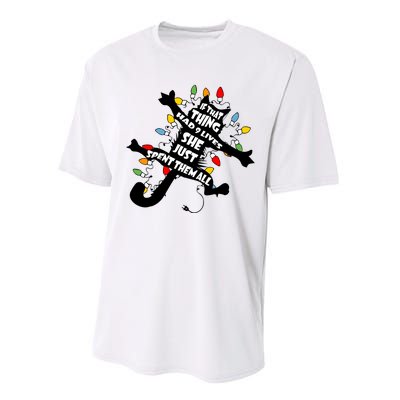 If That Thing Had 9 Ives She Just Spent Them All Funny Cat Christmas Lights Performance Sprint T-Shirt