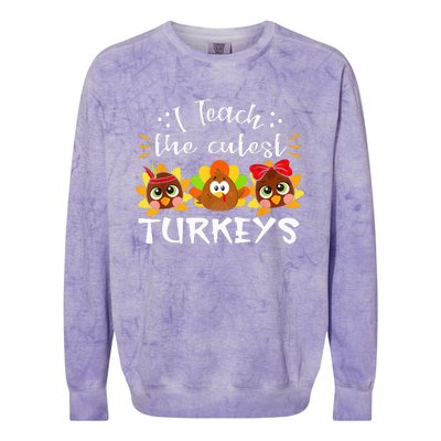 I Teach The Cutest Turkeys Teacher Thanksgiving Fall Season Colorblast Crewneck Sweatshirt