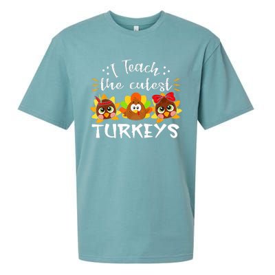 I Teach The Cutest Turkeys Teacher Thanksgiving Fall Season Sueded Cloud Jersey T-Shirt