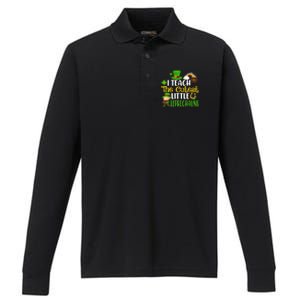 I Teach The Cutest Little Leprechauns Teacher Cute Shamrock Premium Performance Long Sleeve Polo