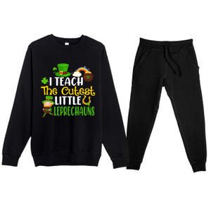 I Teach The Cutest Little Leprechauns Teacher Cute Shamrock Premium Premium Crewneck Sweatsuit Set