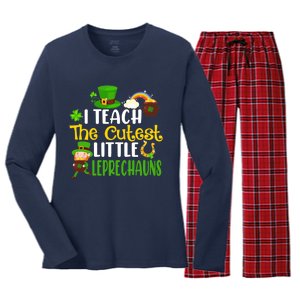 I Teach The Cutest Little Leprechauns Teacher Cute Shamrock Premium Women's Long Sleeve Flannel Pajama Set 