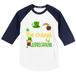 I Teach The Cutest Little Leprechauns Teacher Cute Shamrock Premium Baseball Sleeve Shirt