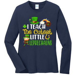 I Teach The Cutest Little Leprechauns Teacher Cute Shamrock Premium Ladies Long Sleeve Shirt