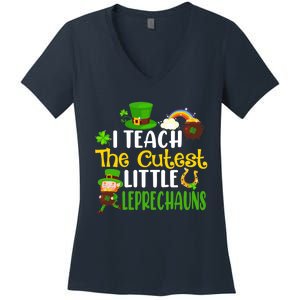 I Teach The Cutest Little Leprechauns Teacher Cute Shamrock Premium Women's V-Neck T-Shirt