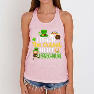 I Teach The Cutest Little Leprechauns Teacher Cute Shamrock Premium Women's Knotted Racerback Tank