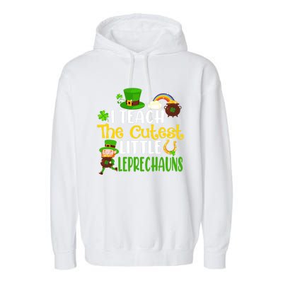 I Teach The Cutest Little Leprechauns Teacher Cute Shamrock Premium Garment-Dyed Fleece Hoodie