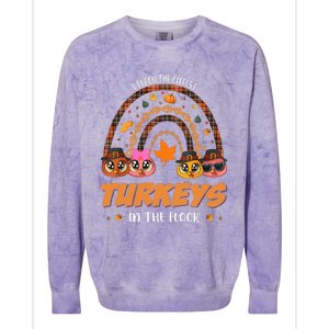 I Teach The Cutest Turkey In The Flock Rainbow Thanksgiving Colorblast Crewneck Sweatshirt