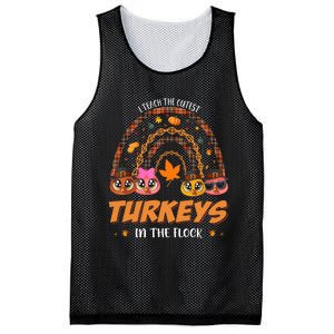 I Teach The Cutest Turkey In The Flock Rainbow Thanksgiving Mesh Reversible Basketball Jersey Tank