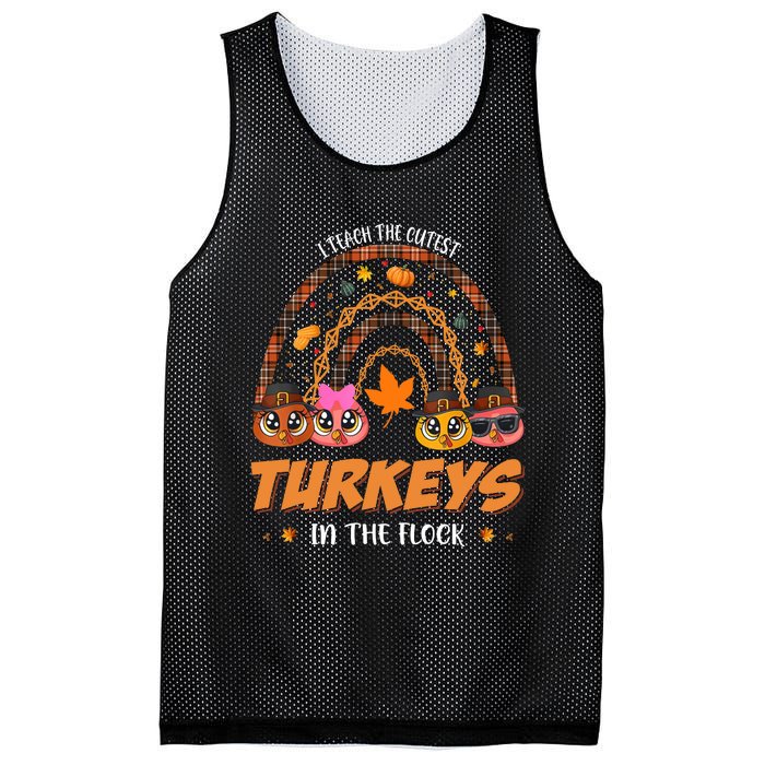 I Teach The Cutest Turkey In The Flock Rainbow Thanksgiving Mesh Reversible Basketball Jersey Tank