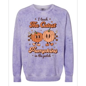 I Teach The Cutest Pumpkins In The Patch Retro Teacher Fall Cool Gift Colorblast Crewneck Sweatshirt