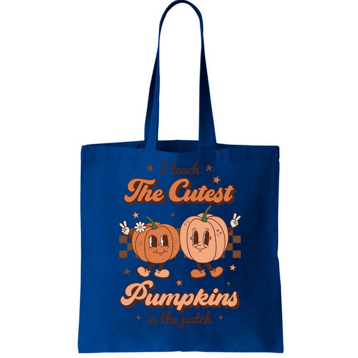 I Teach The Cutest Pumpkins In The Patch Retro Teacher Fall Cool Gift Tote Bag