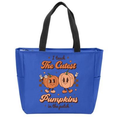 I Teach The Cutest Pumpkins In The Patch Retro Teacher Fall Cool Gift Zip Tote Bag