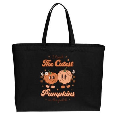 I Teach The Cutest Pumpkins In The Patch Retro Teacher Fall Cool Gift Cotton Canvas Jumbo Tote