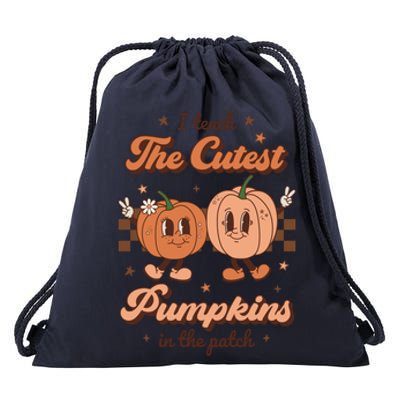 I Teach The Cutest Pumpkins In The Patch Retro Teacher Fall Cool Gift Drawstring Bag