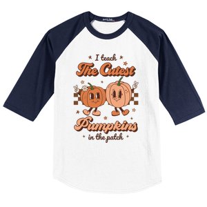 I Teach The Cutest Pumpkins In The Patch Retro Teacher Fall Cool Gift Baseball Sleeve Shirt