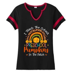 I Teach The Cutest Preschool Pumpkin Teacher Halloween Ladies Halftime Notch Neck Tee