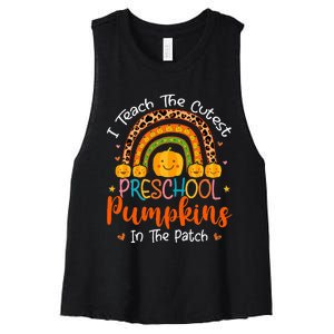 I Teach The Cutest Preschool Pumpkin Teacher Halloween Women's Racerback Cropped Tank